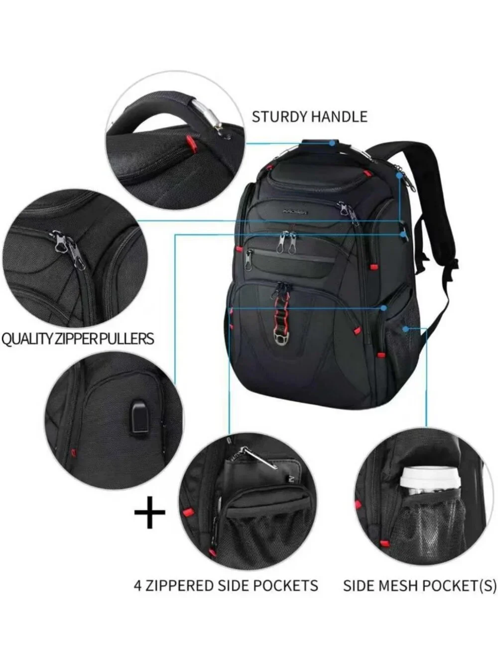 Water-Repellent Travel Laptop Backpack 17.3” with RFID & USB Port - XL College